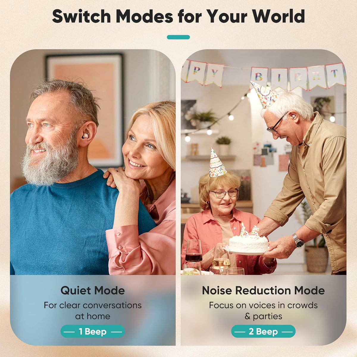 Rechargeable OTC In-Ear Hearing Aids for Seniors, ivory white
