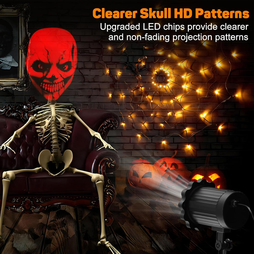 Halloween Decorations Outdoor, 3D Dynamic Red Skull Halloween Projector Lights, Waterproof Holiday Light for Window