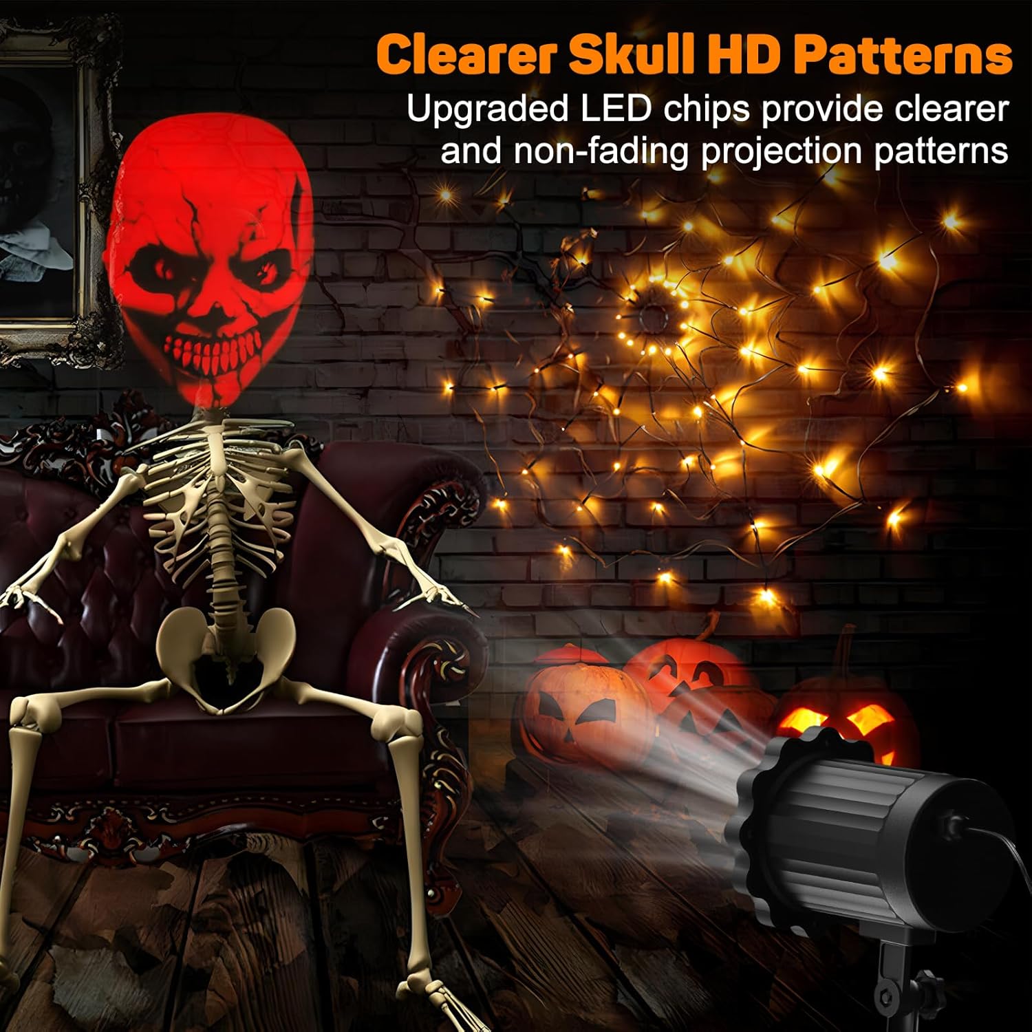 Halloween Decorations Outdoor, 3D Dynamic Red Skull Halloween Projector Lights, Waterproof Holiday Light for Window