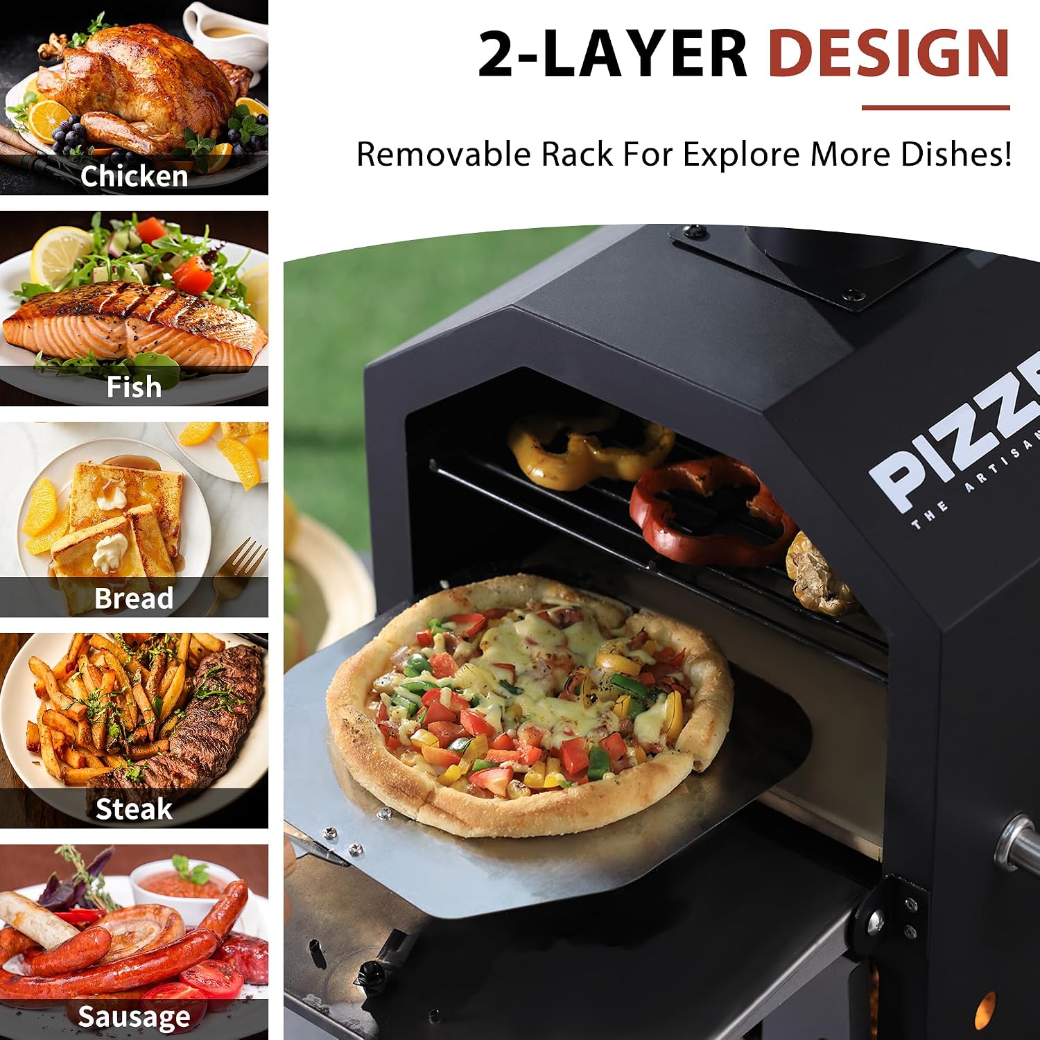 26"H Outdoor Wood Fired Pizza Oven, 2-Layer Pizza Maker