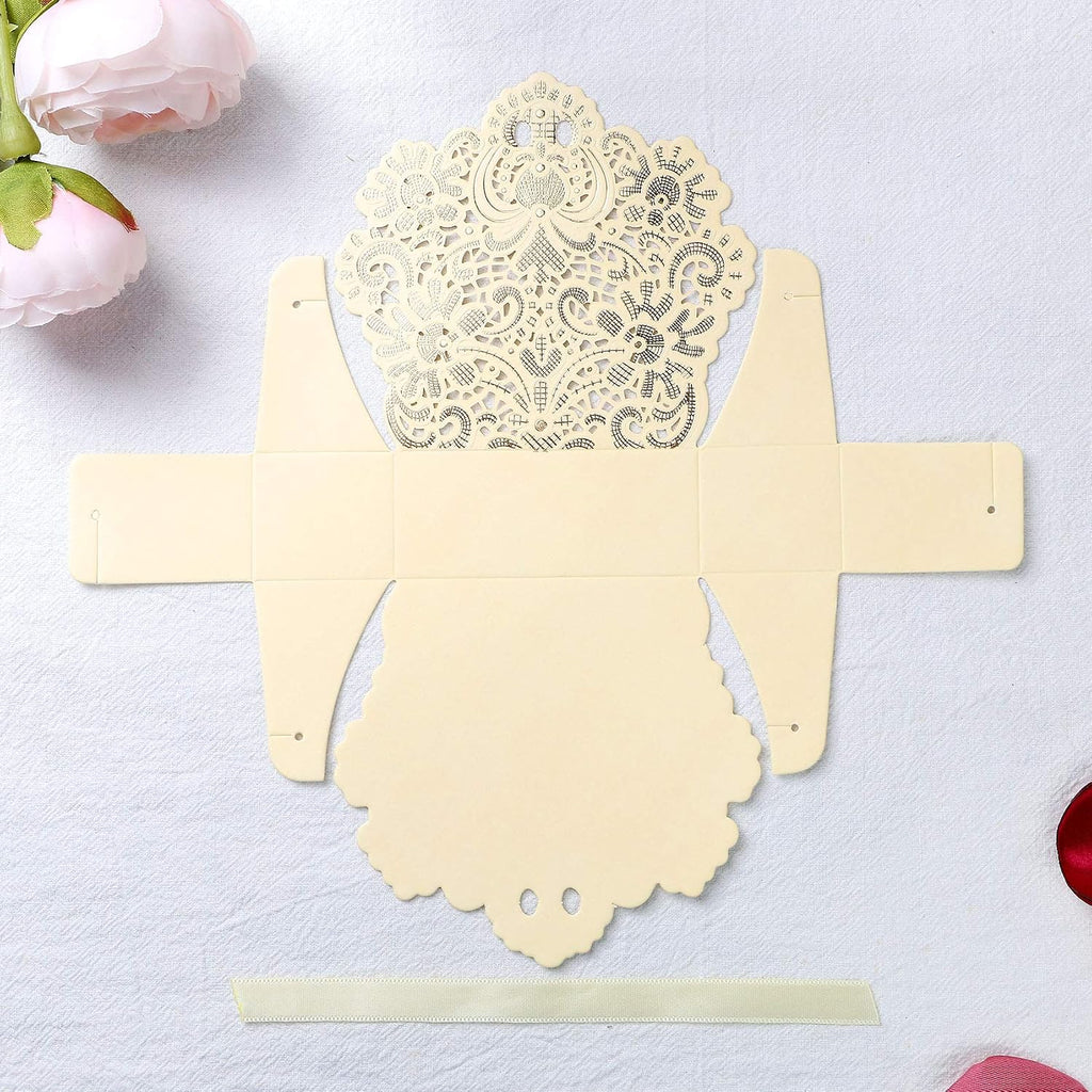 50 PCS Laser Cut With Ribbon Wedding Party Favor Box, Wedding Gift Box, Chocolate Candy and Gift Boxes Paper bags for