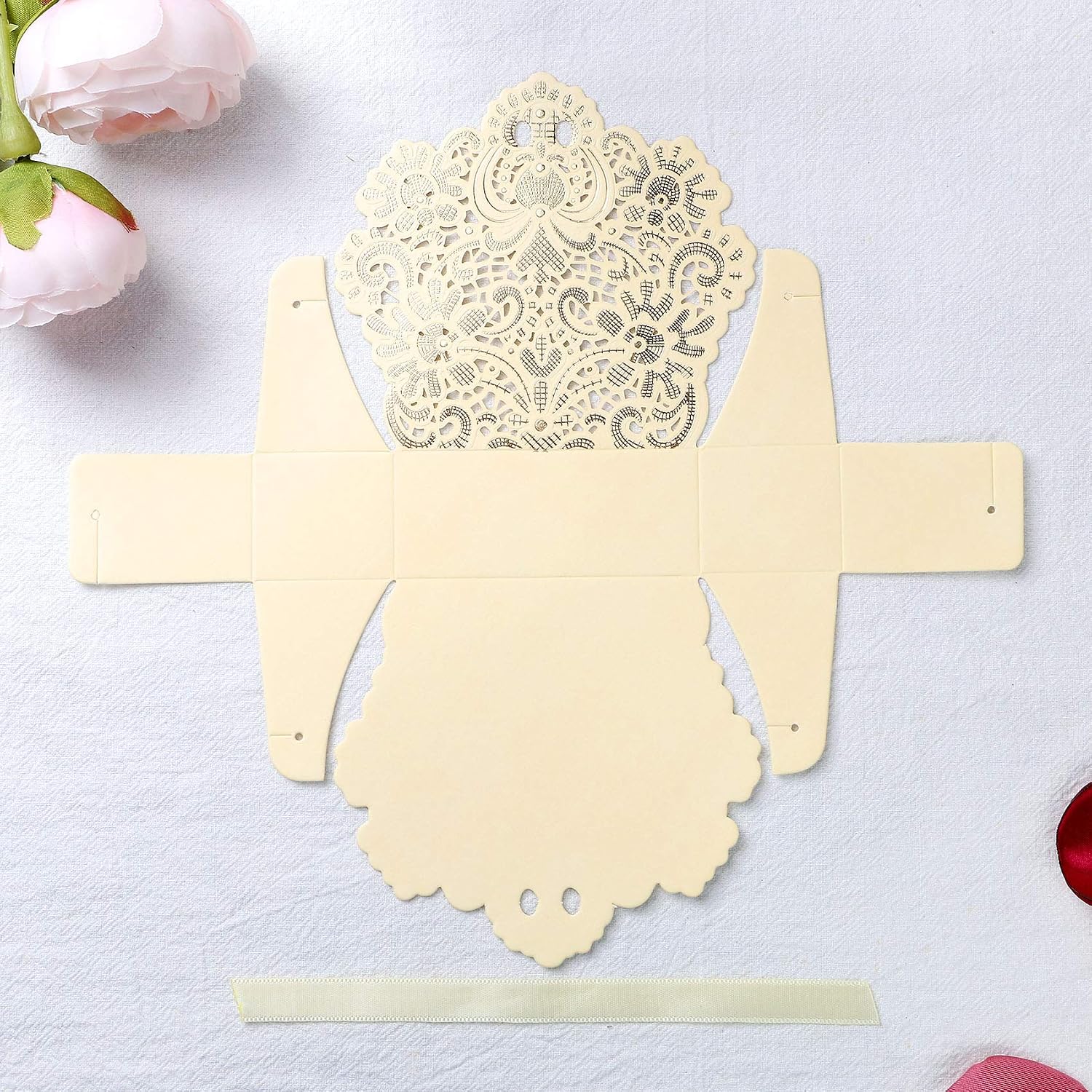 50 PCS Laser Cut With Ribbon Wedding Party Favor Box, Wedding Gift Box, Chocolate Candy and Gift Boxes Paper bags for