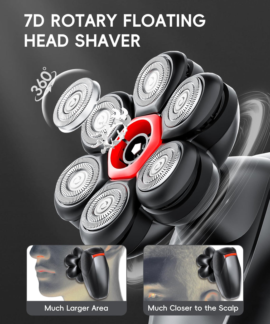 Head Shavers for Bald Men, 5-in-1 Grooming Kit, 7D Rotary Electric Shaver