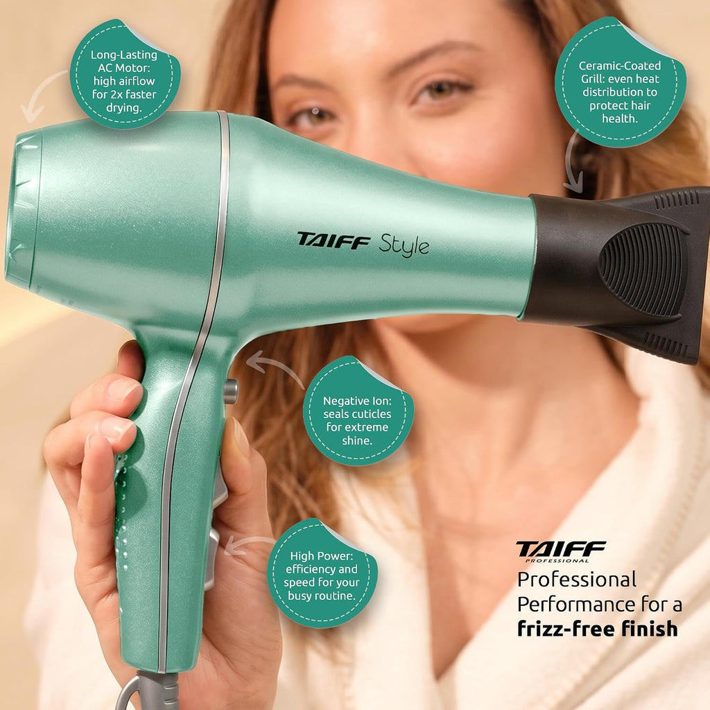 Style - Hair Dryer with Diffuser | 125V, 1875W | Fast Drying Ionic-Ceramic Frizz Control | Lightweight Travel