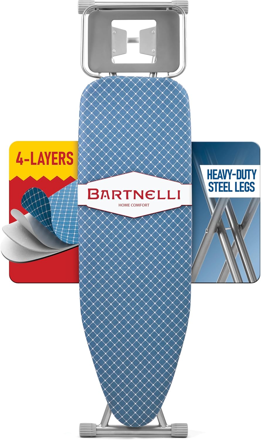 Premium Full-Size Ironing Board 45x15 Inch Large Surface, Integrated Upgraded Iron Rest with Hanger Rack, Height