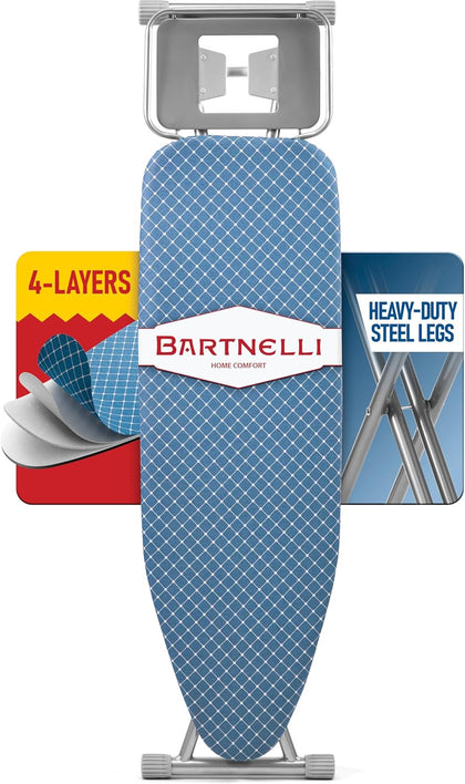 Premium Full-Size Ironing Board 45x15 Inch Large Surface, Integrated Upgraded Iron Rest with Hanger Rack, Height