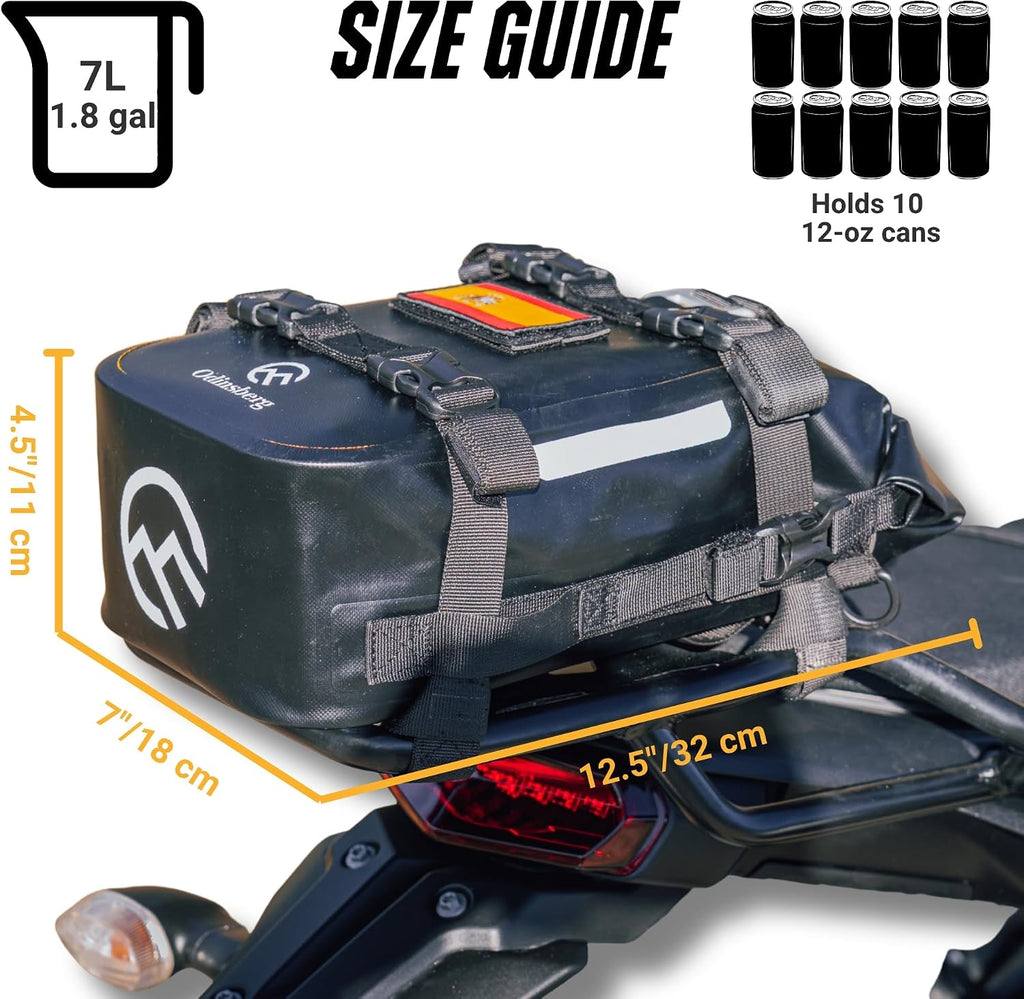 7L (S) Waterproof Motorcycle Tail Bag Motorcycle Dry Bag Crash Bar Bags used as Luggage Sissy Bar Back Seat Saddle