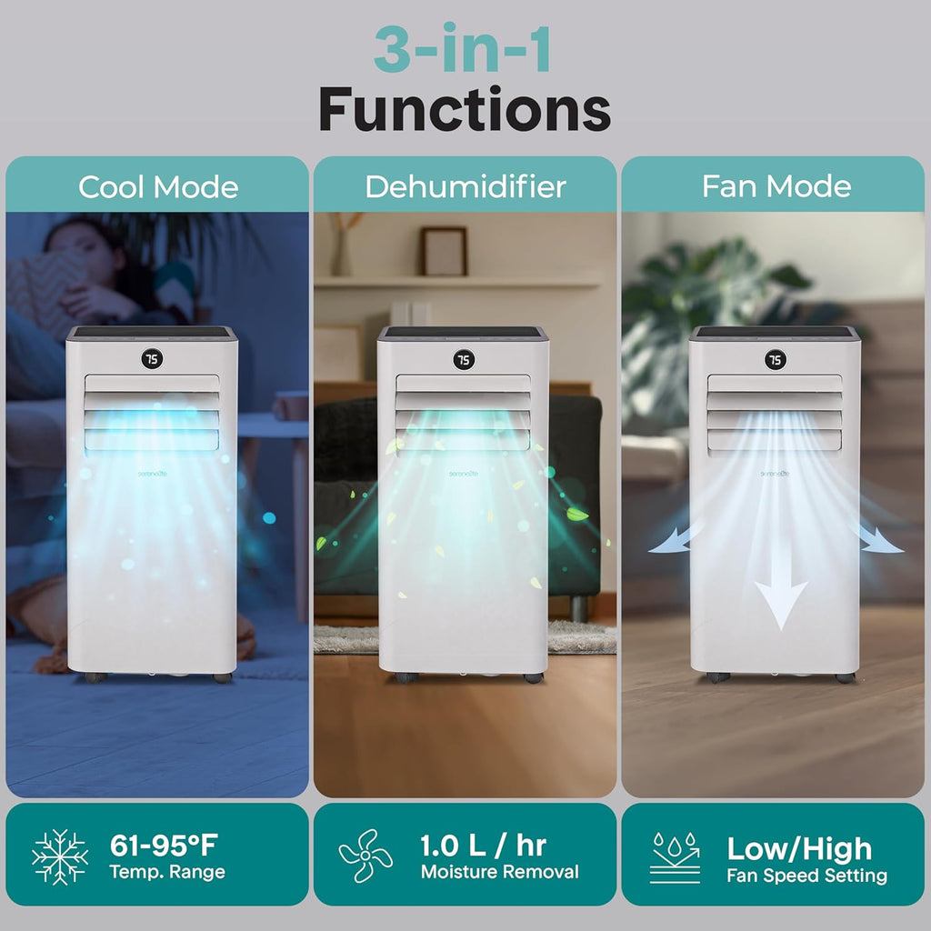 8000 BTU Portable Air Conditioner, Small AC with Dehumidifier and Fan, Wifi Function, Mini AC Unit with 350 Sq. Ft.