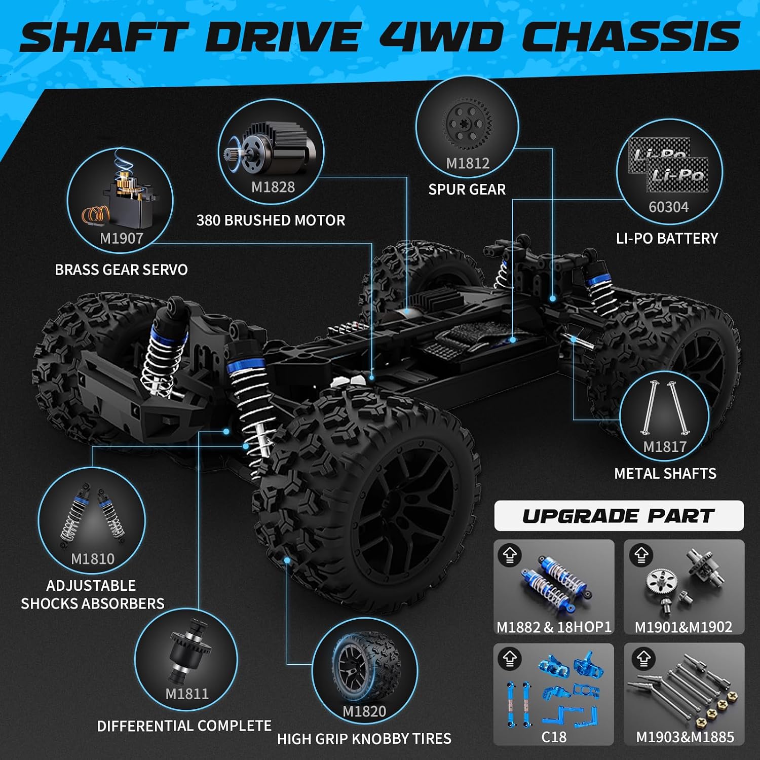 18859 1:18 Scale All Terrain RC Car, Hobby 4WD Remote Control Car | 2.4GHz Electric RC Vehicle 36 KPH High Speed 4X4