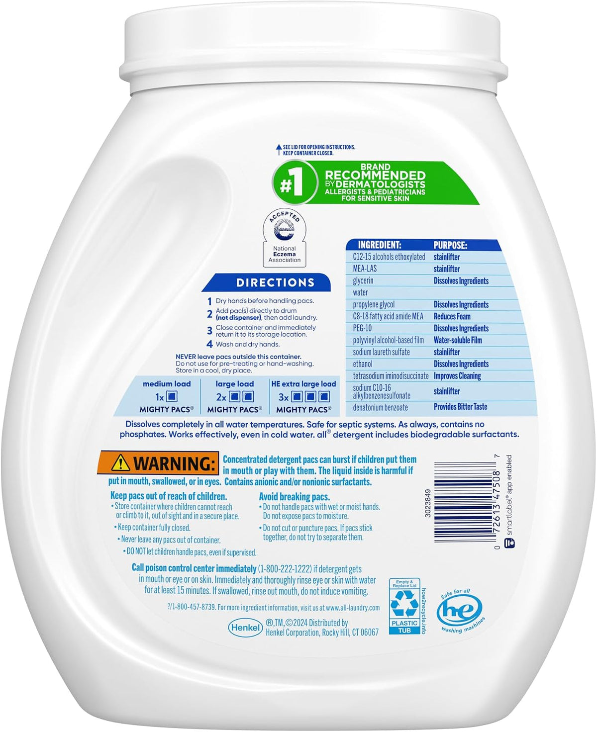 Unit Dose Laundry Detergent, Mighty Pacs, Free Clear, 80 Count