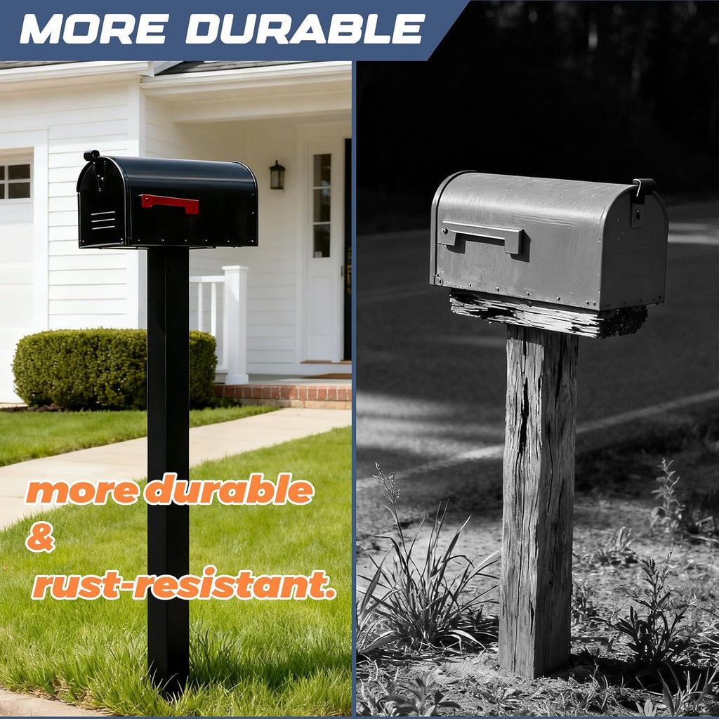 Outside Metal Mailbox Post, 34 inch In-Ground Heavy Duty Mailbox Pillar, Universal mounting Panel fits Most