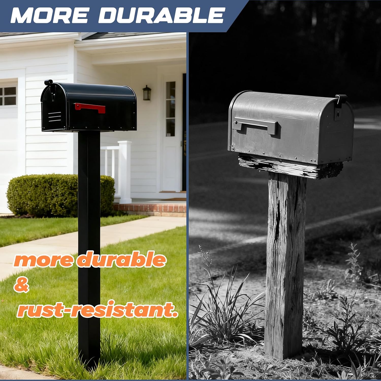 Outside Metal Mailbox Post, 34 inch In-Ground Heavy Duty Mailbox Pillar, Universal mounting Panel fits Most