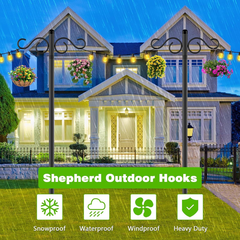 Double Shepherds Hooks for Outdoor,2 Pack 110Inch Bird Feeder Pole with 5 Prongs Base,Heavy Duty Shepherds