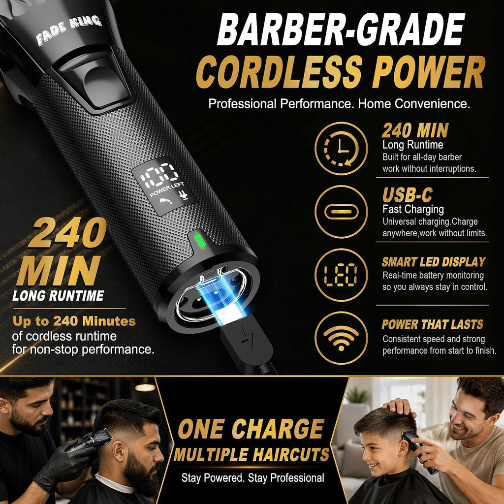 Hair Clippers for Men, Cordless Barber Clipper & Trimmer Set | 7000RPM High-Speed Motor, Titanium Fade Blade, Ceramic