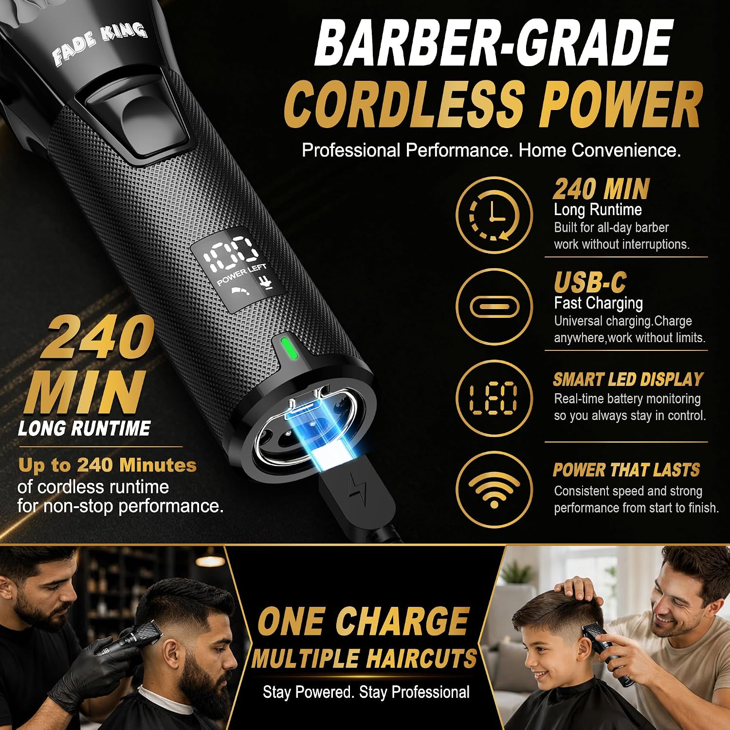 Hair Clippers for Men, Cordless Barber Clipper & Trimmer Set | 7000RPM High-Speed Motor, Titanium Fade Blade, Ceramic