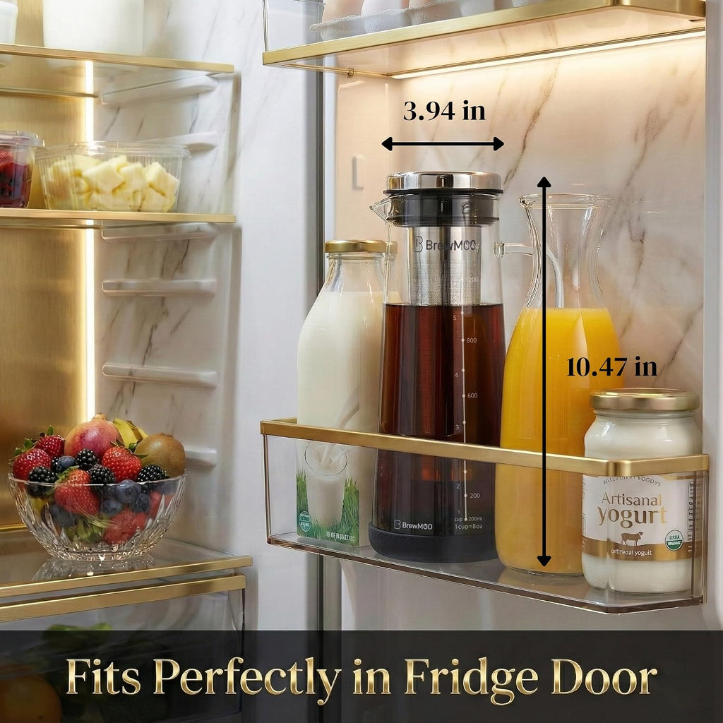 Airtight Cold Brew Coffee Maker Pitcher, 1.4L/48Oz Thick Glass Carafe with Filter, Comfort Sturdy Handle & Wide