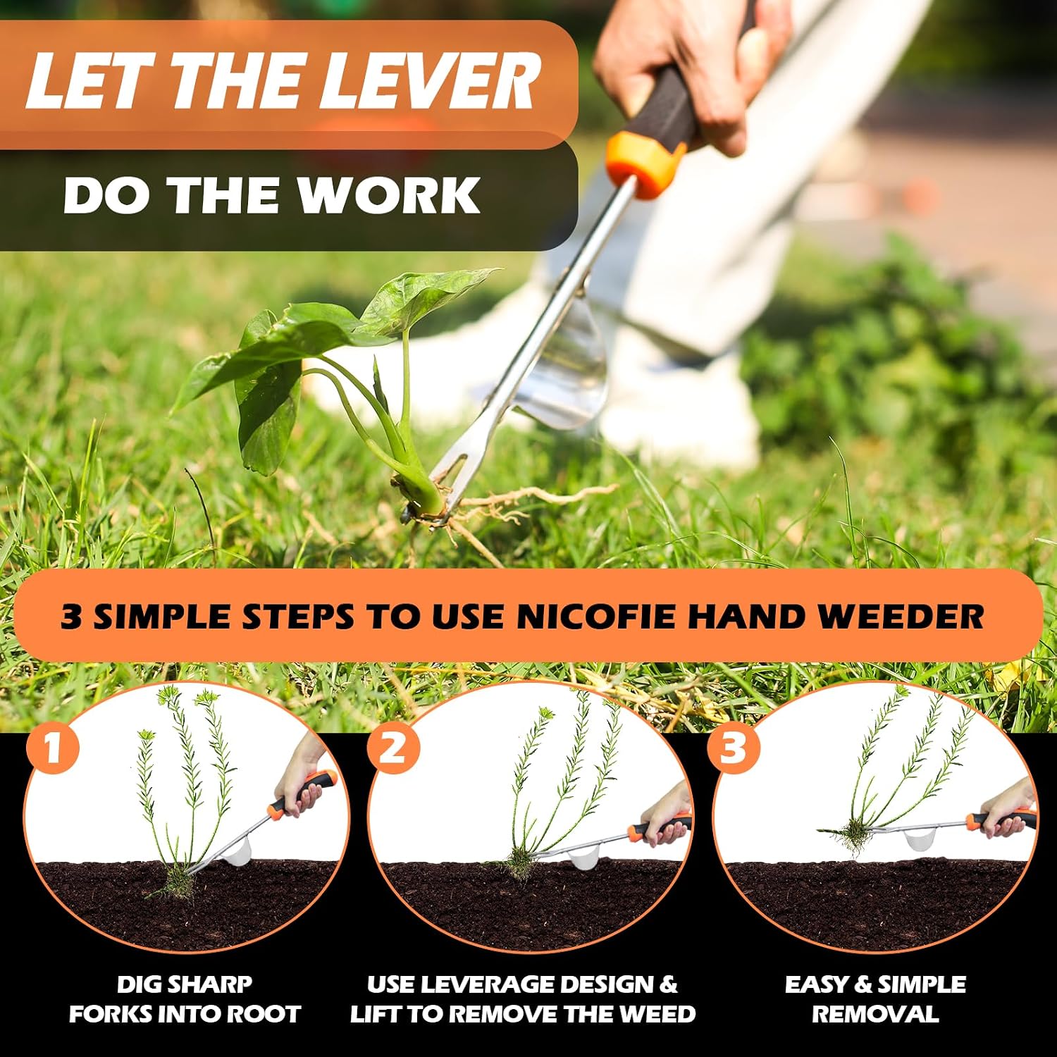 2026 Hand Weeder Tool, Rubber Handle Manual Weeder Puller Tool, Uprooting Weeding Tools, Crack Weeder Crevice, 4