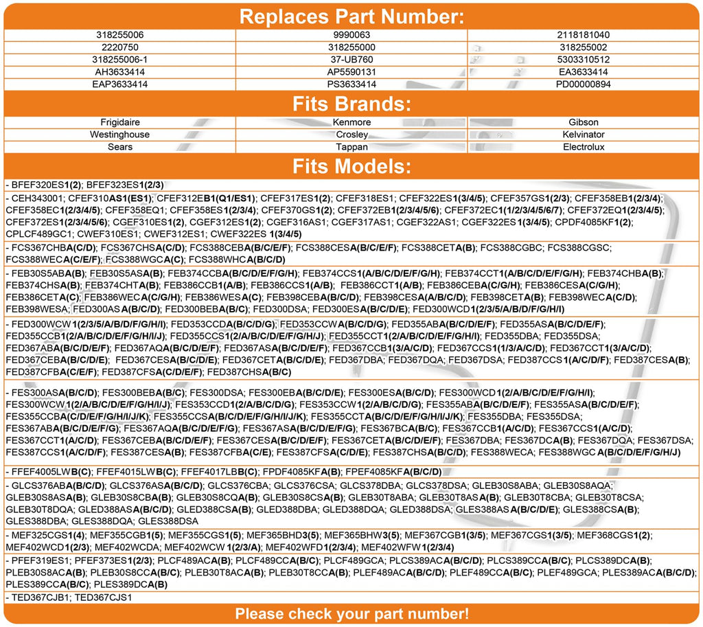 Compatible Lower Bake Element for Frigidaire PLES389AC, PLES389CC, PLES389DC Range Models