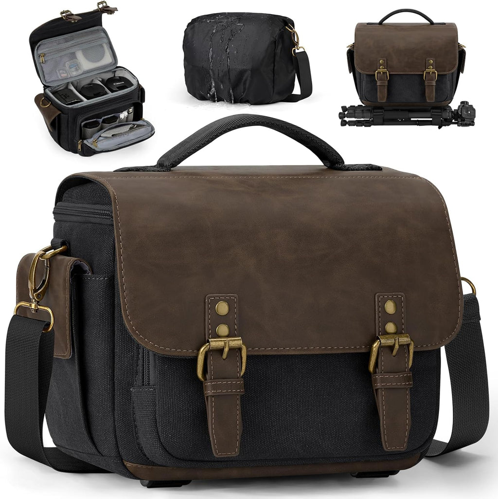 Camera Bag, Vintage Canvas Camera Sling Bag Crossbody Camera Case | Water-resistant DSLR SLR Mirrorless Camera Bag