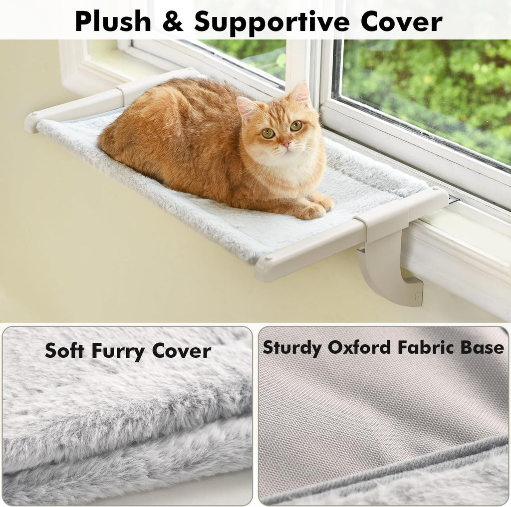 Window Sill Mount Cat Perch for Indoor Cats, One-Step Sliding Clamping Slot Adjustment Cat Hammock with Washable