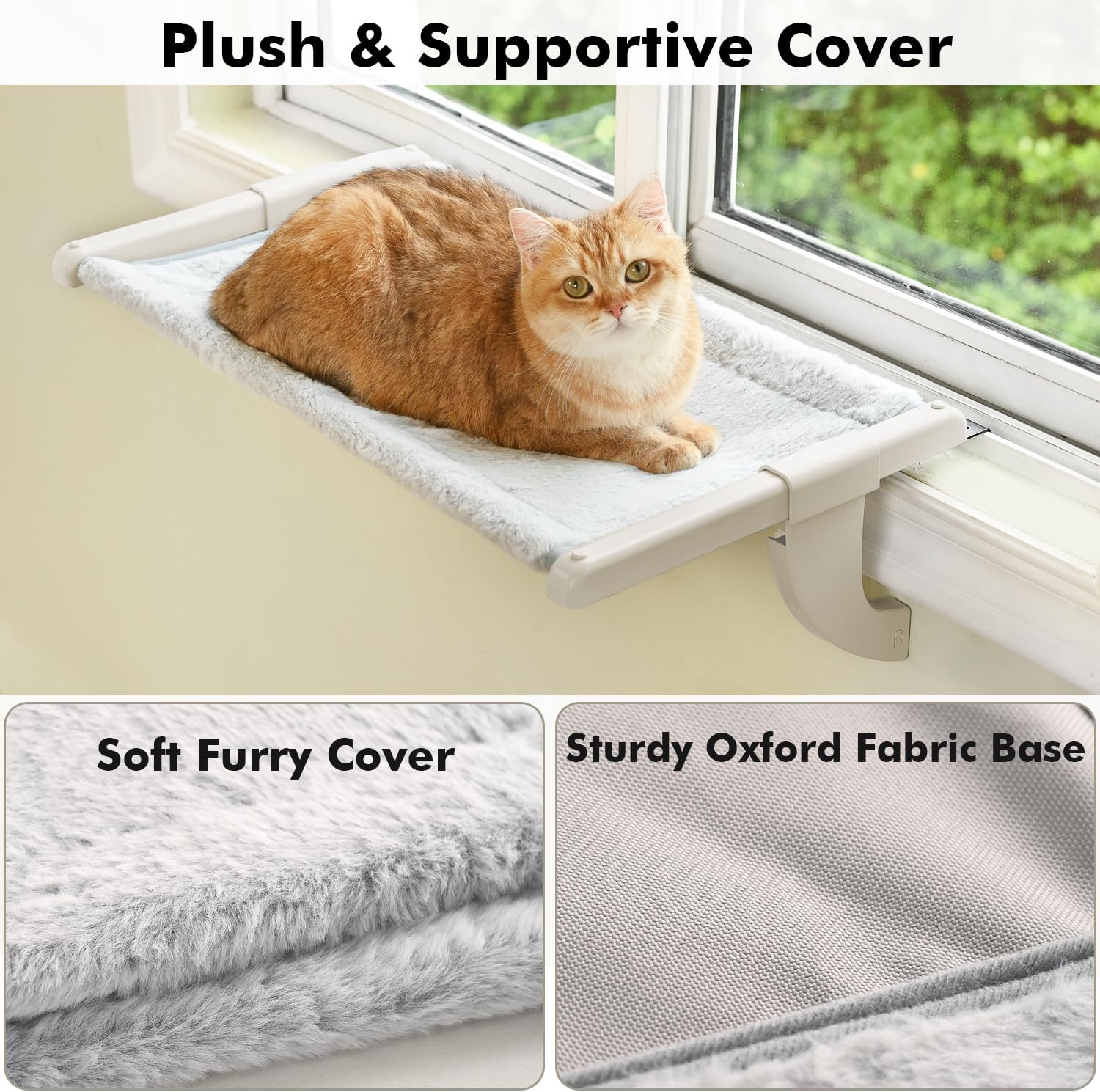 Window Sill Mount Cat Perch for Indoor Cats, One-Step Sliding Clamping Slot Adjustment Cat Hammock with Washable