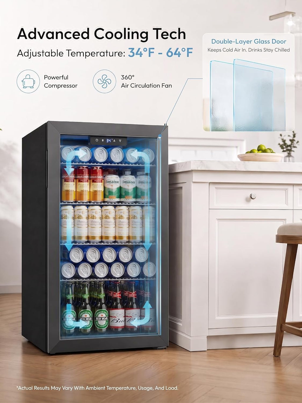 126 Can Mini Fridge, 3.2 Cu.Ft Beverage Refrigerator, Drink Cooler