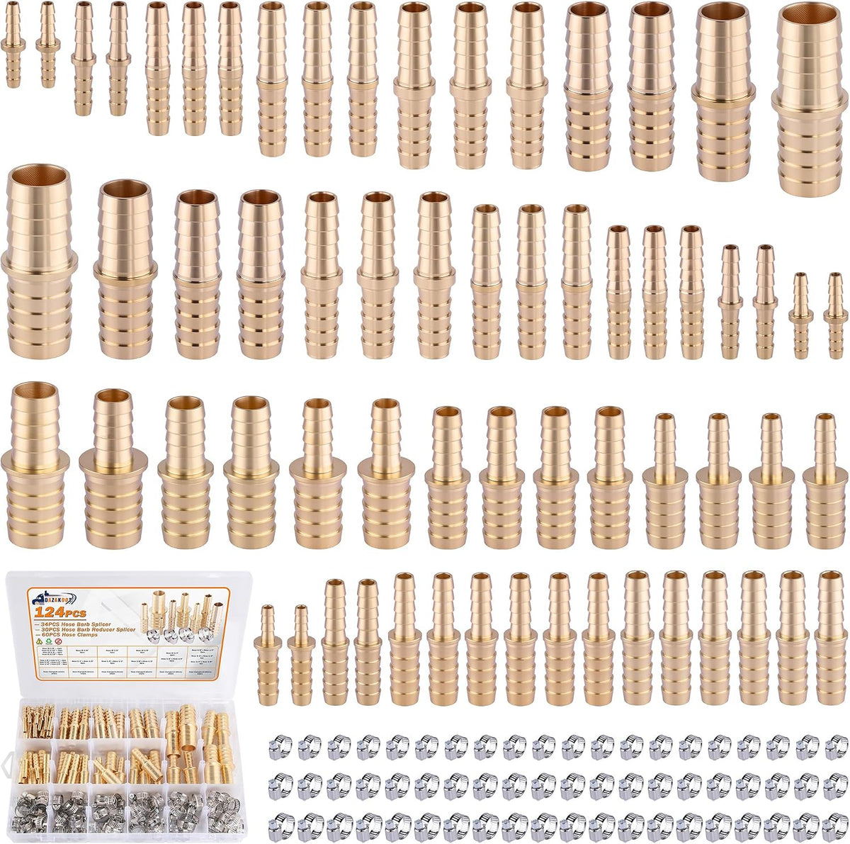 124PCS Brass Splicer Hose Barb Fittings Assortment
