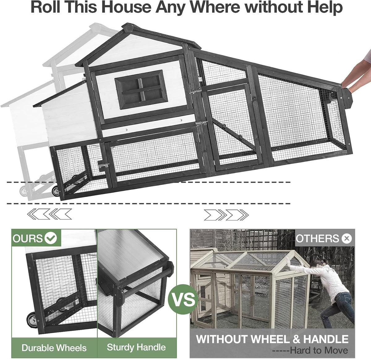 Mobile Chicken Coop for 2-4 Chickens with Wheels, Outdoor Hen House with Leak-Proof Tray, UV-Resistant Roof & Nesting