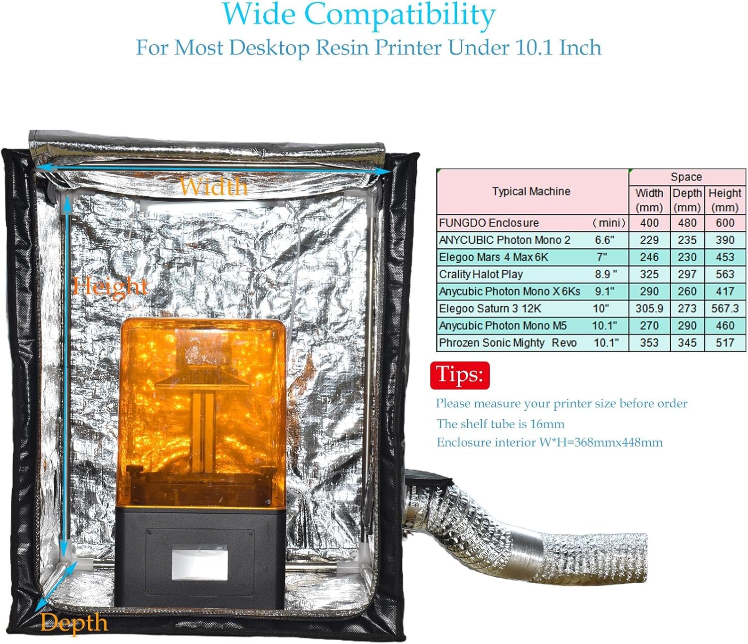 3D Printer Enclosure with Ventilation Kit & LED Lighting– Thermal Insulation Cover & Fume Extraction Tent for