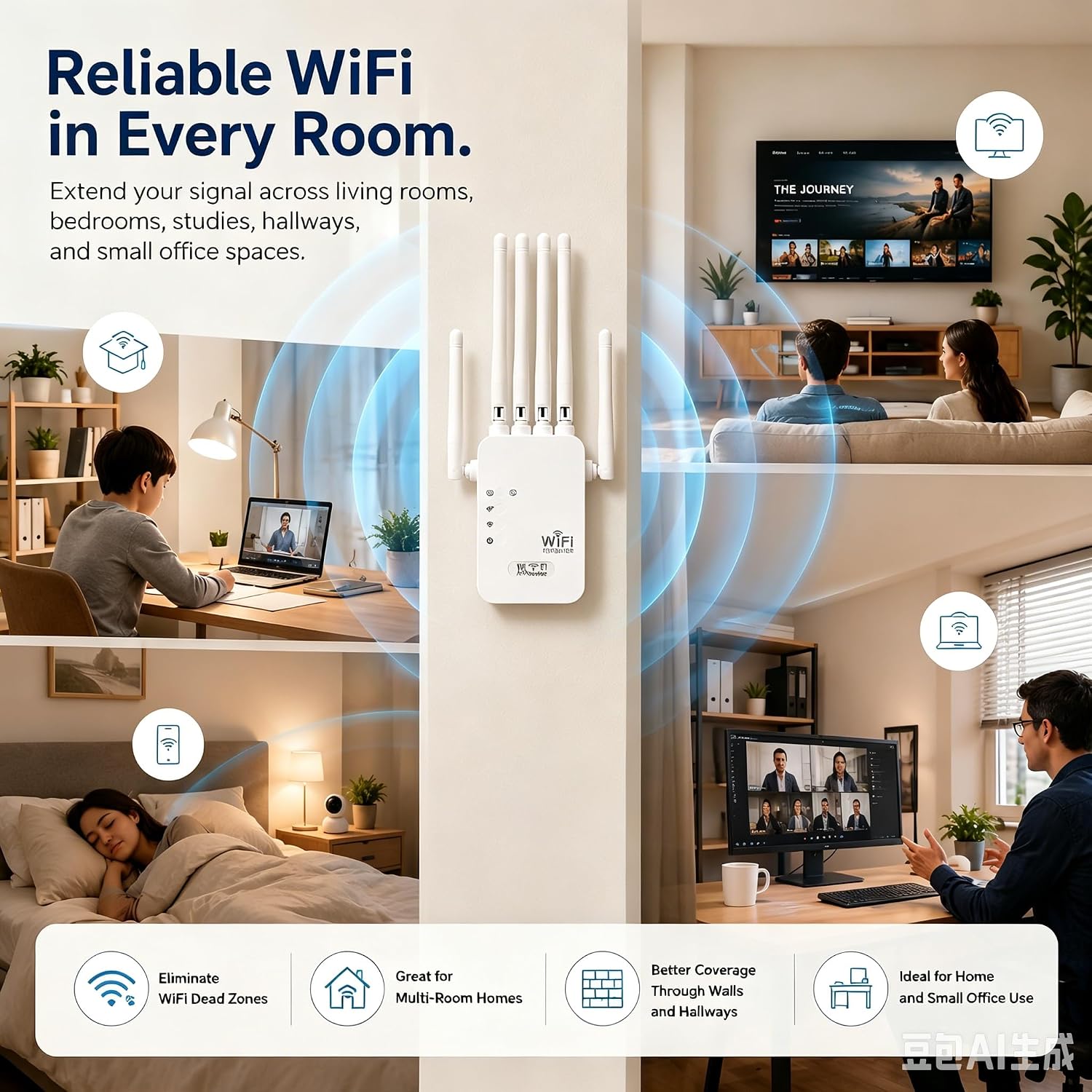WiFi Extender, WiFi Extenders Signal Booster for Home, WiFi Booster 1200Mbps Dual Band (5GHz/2.4GHz), WiFi Repeater