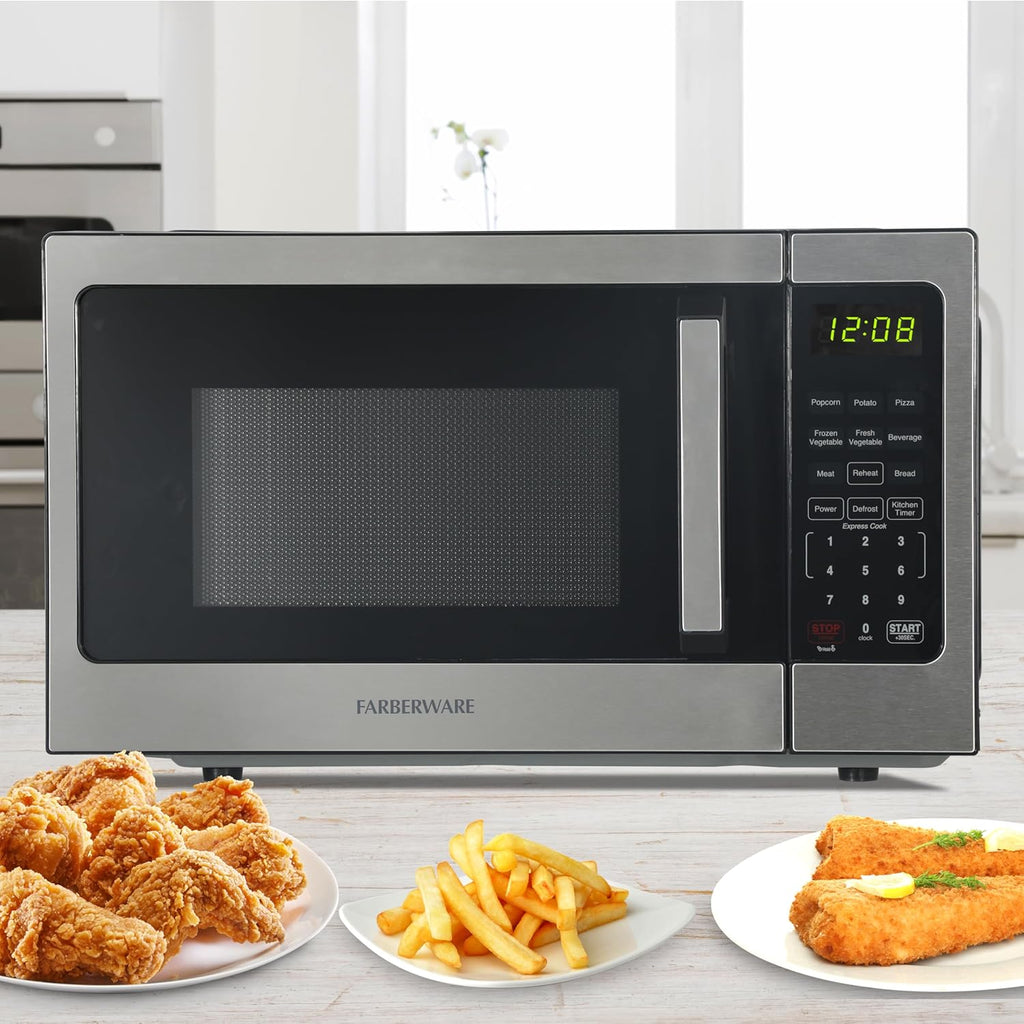 0.9 Cu. Ft. Countertop Microwave Oven – 900 Watts Power, Auto Cook Settings, Defrost, Easy Clean and Child Safety