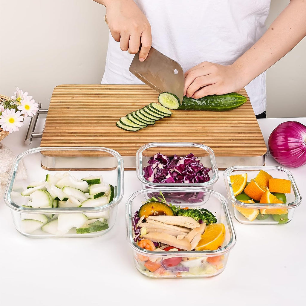 8 Pack Glass Food Storage Containers with Lids, Meal Prep Containers, Airtight Bento Boxes with Leak Proof Locking