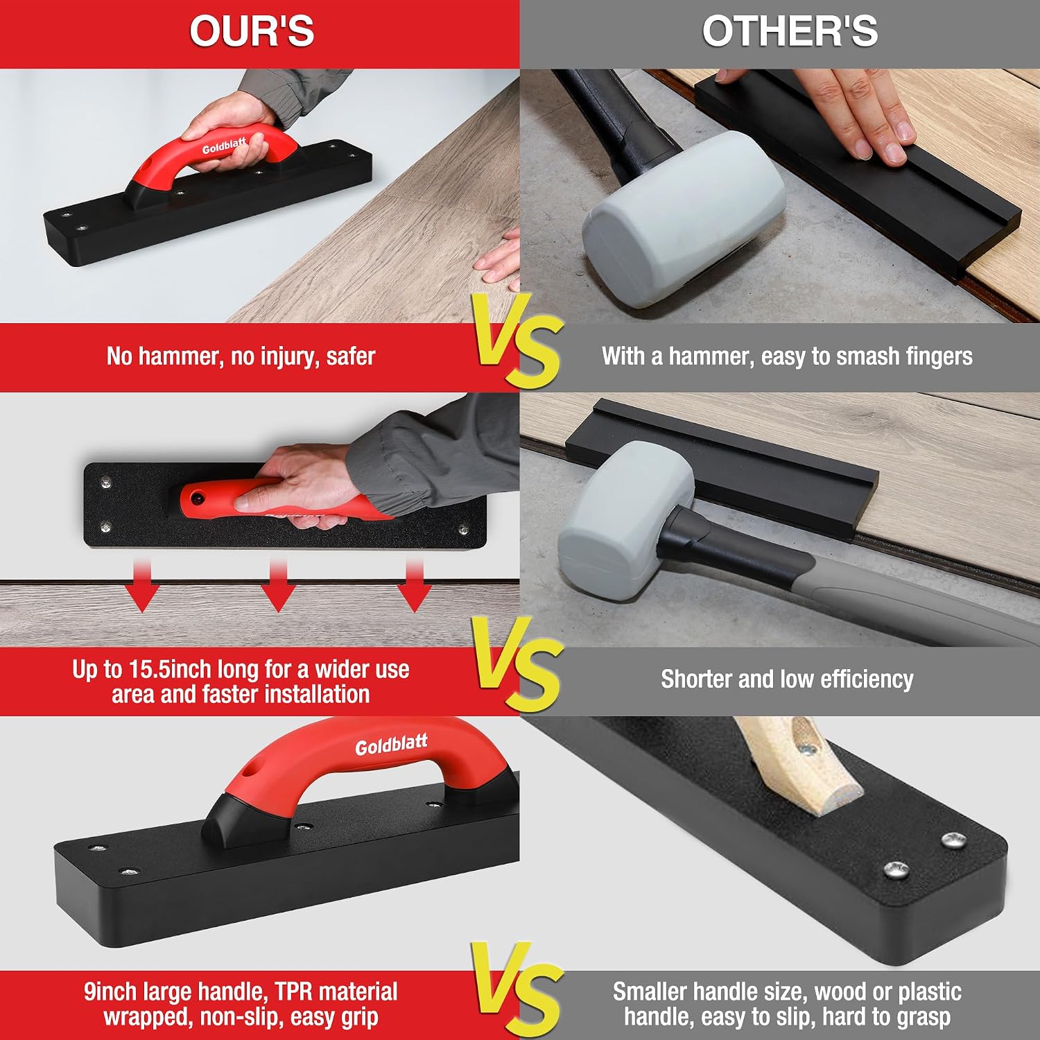 Tapping Block for Vinyl Plank Flooring, 9" Large Soft-grip Handle
