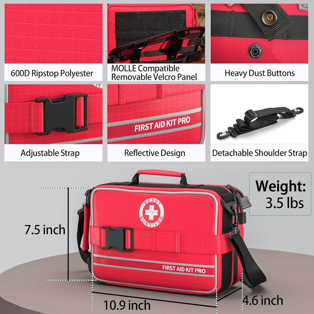 Comprehensive First Aid Kit for Home, Premium Emergency Trauma Kits with Shoulder Strap for Car Camping Gear