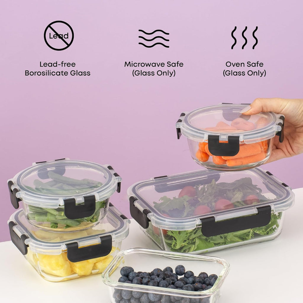 24pc Borosilicate Glass Storage Containers with Lids | 12 Airtight/Freezer Safe Food Storage Containers for Pantry
