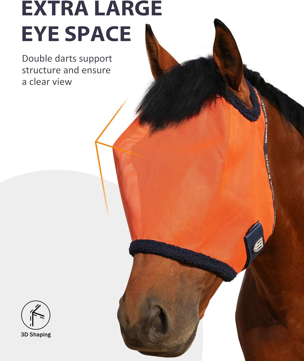All Round Mesh Horse Fly Mask UV Protective with Fleece Padded Edging Vibrant Orange L