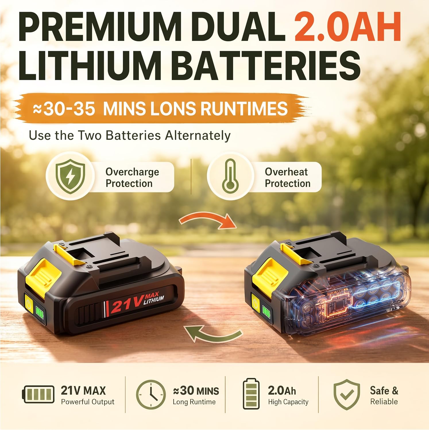 21V Cordless Weed Wacker,12 Inch String Trimmer with Auto Line Feed | Battery Powered Weed Eater with 2 x 2.0Ah