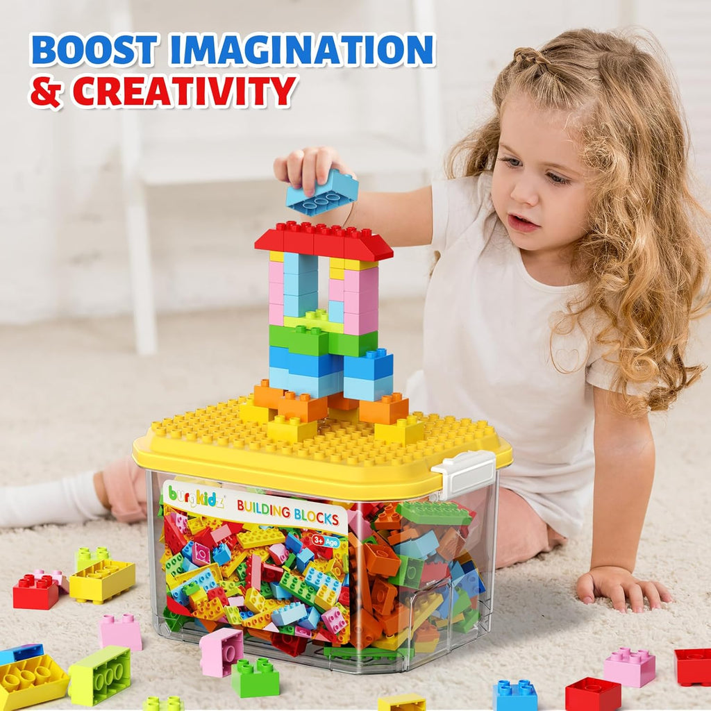 150PCS Jumbo Building Blocks with Clear Storage Box & Baseplate Lid - STEM Educational Toys for Toddlers 3+ Years