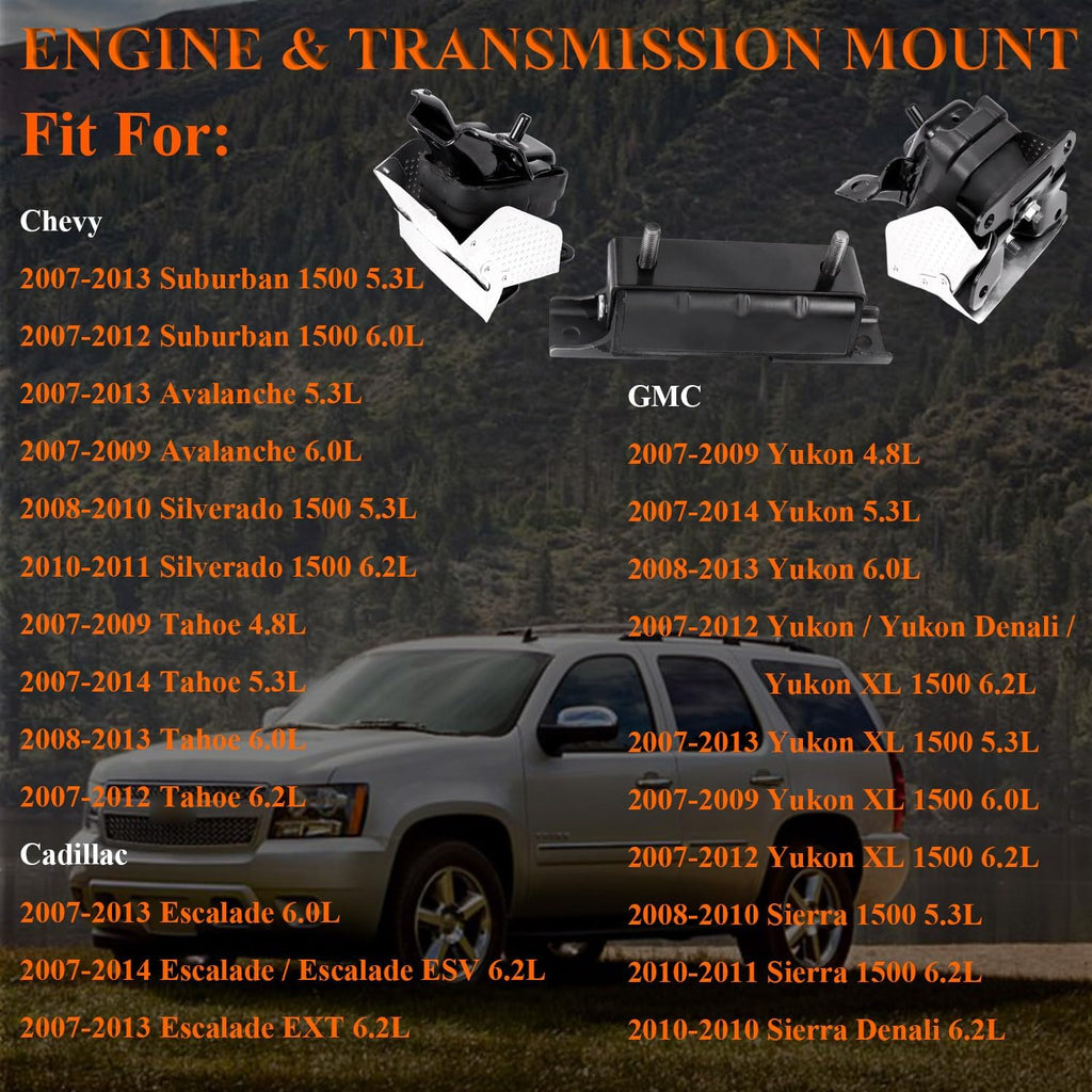 3PCS Engine Motor & Trans Mount Set Fit for 2007-2013 Chevy Suburban 1500
