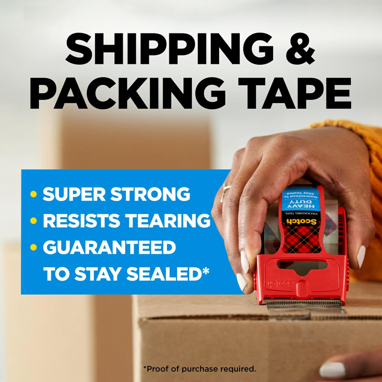 Heavy Duty Shipping Packing Tape, Clear, Shipping and Packaging Supplies, 1.88 in. x 27.7 yd., 1 Tape Roll with