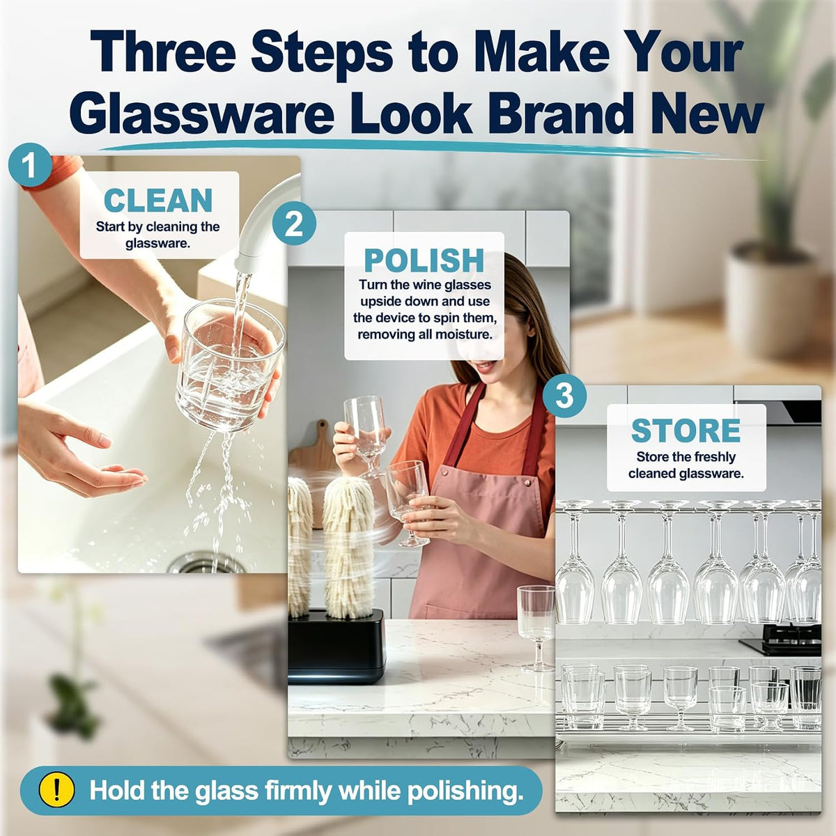 Electric Glassware Polisher,Rotate 2‑Head Wine Glass Polisher