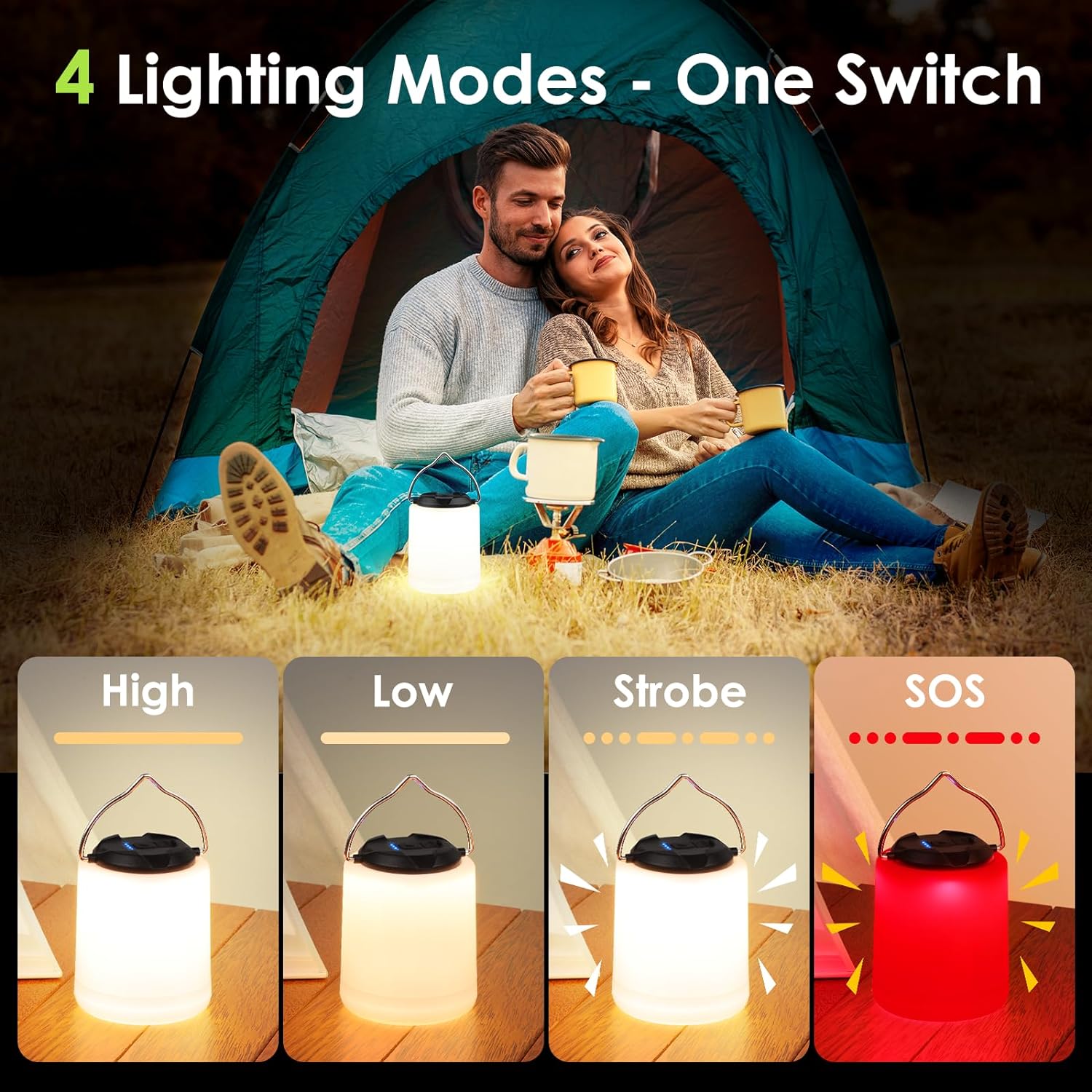 LED Camping Lantern, Rechargeable Camping Light, 4 Modes Outdoor Flashlights Lanterns with 1000LM, Water Resistant