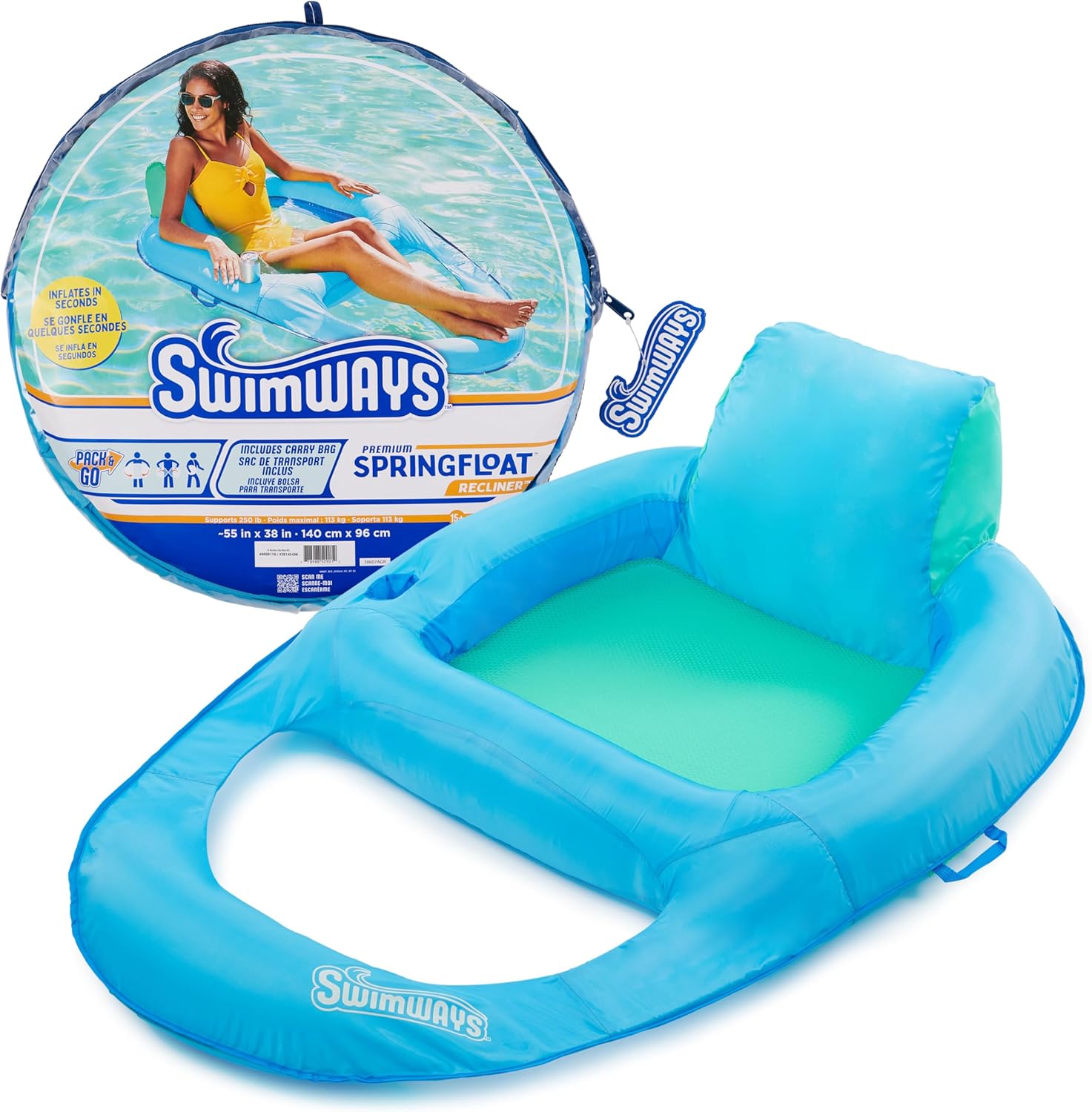 Spring Float Premium Recliner Pool Lounger, Inflatable Pool Floats for Adults with Fast Inflation