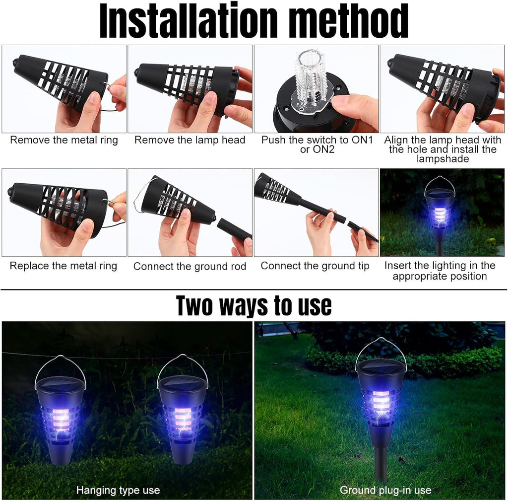 4 Pack Solar Bug Zapper & Mosquito Killer Outdoor Waterproof Cone-Shaped LED Light Mosquito Repellent for Patio