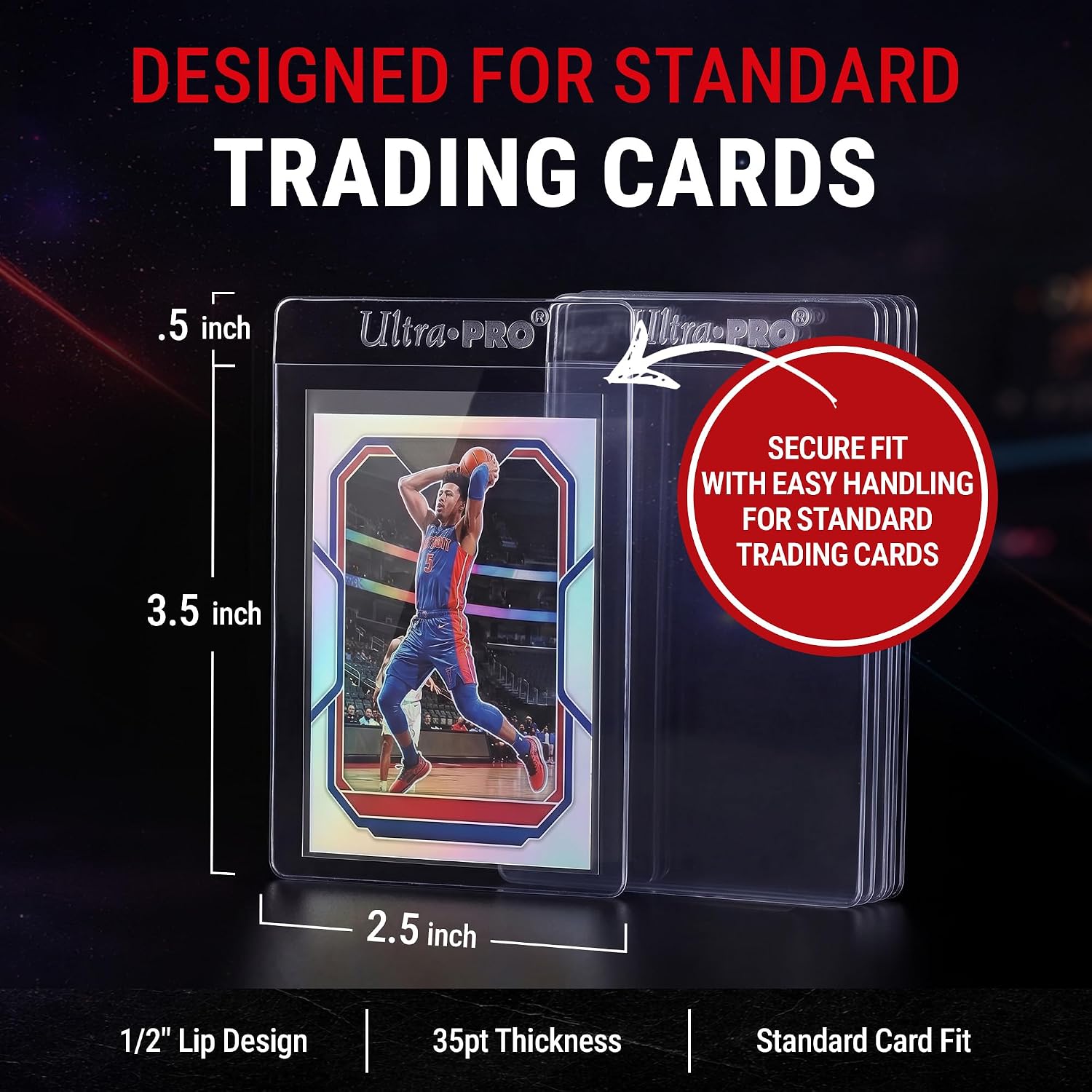 Semi Rigid Card Holder 1/2" Lip – Clear PVC Sleeves for Trading Cards – Fits 2.5" x 3.5" up to 35pt – Card Grading