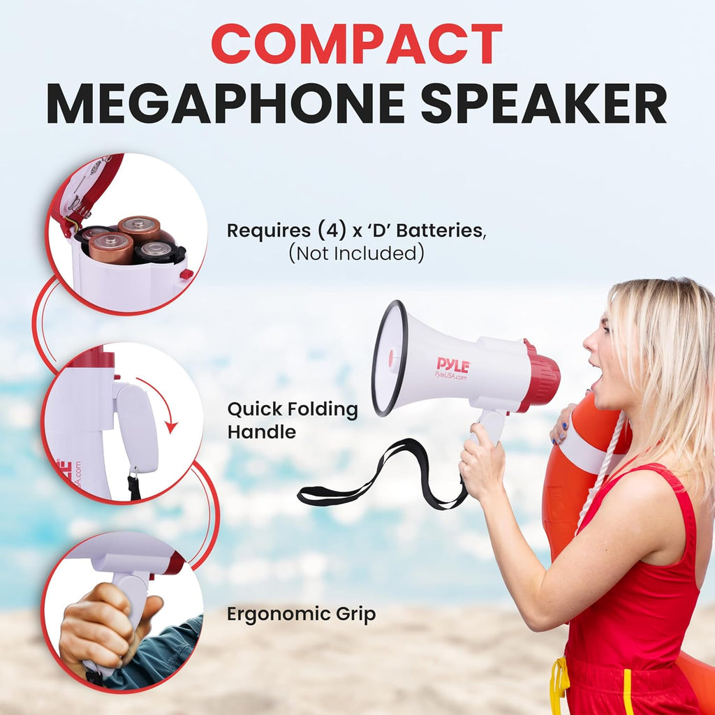 30W Megaphone Bullhorn with Built-in Siren, Voice Recorder, and 1700-Yard Range, Featuring Adjustable Volume Control