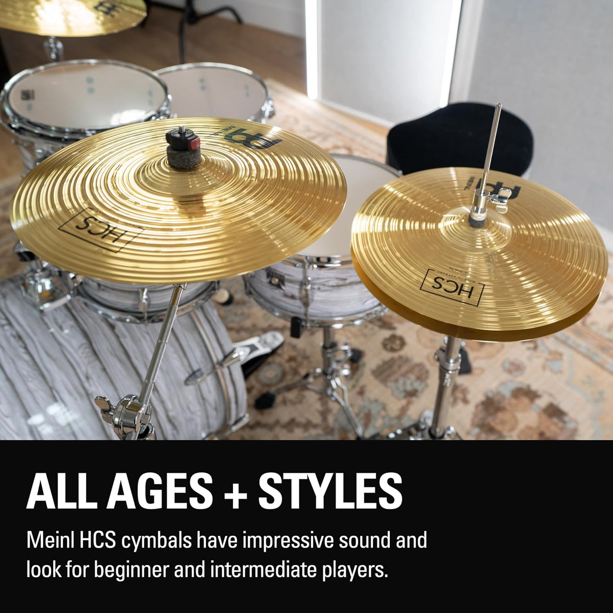 Meinl Cymbal Set Box Pack with 14” Hihats, 18” Crash/Ride, Plus a FREE 14” Crash – HCS Traditional Finish Brass –