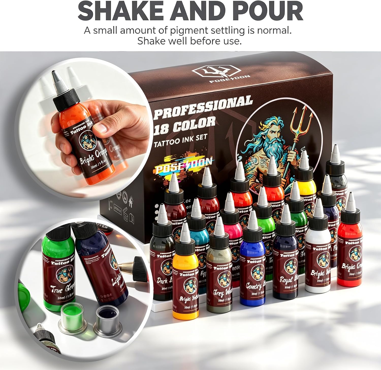 Tattoo Ink Set 18 Colors, 1 Fl Oz Vegan Professional