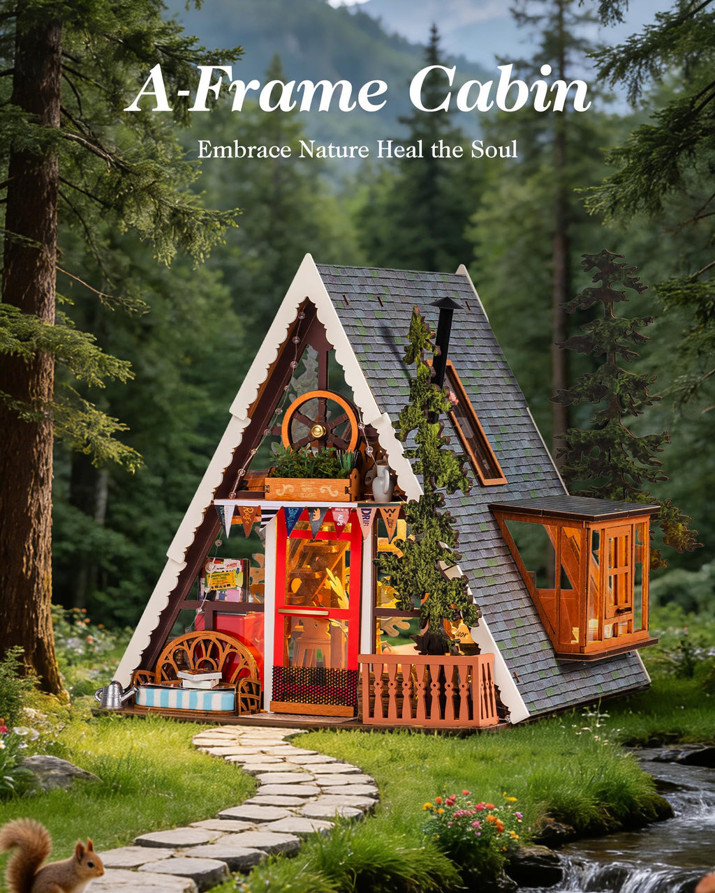 DIY Miniature Forest Tiny House Kit-A-Frame Cabin with LED Lights