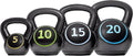 4 Piece Kettlebell Set 5lb 10lb 15lb 20lb Strength Training Black | HDPE and concrete kettlebells support varied